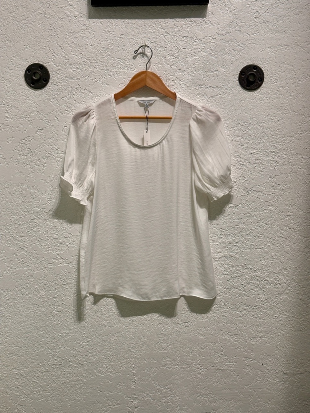Naked Zebra White Puff Sleeve Scoop Neck Top